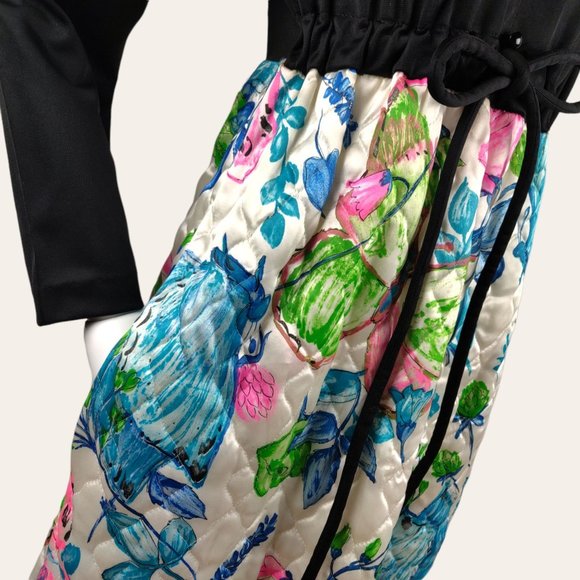 Vintage 1960s Quilted Hostess Dress MOD Flower Power Maxi Dress Butterflies M - Picture 7 of 12